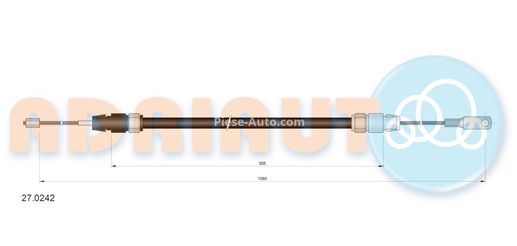Cablu frână de mână ADRIAUTO, spate, stânga (1065mm /505mm) pentru: MERCEDES A (W168) 1.4-1.9 07.97-08.04