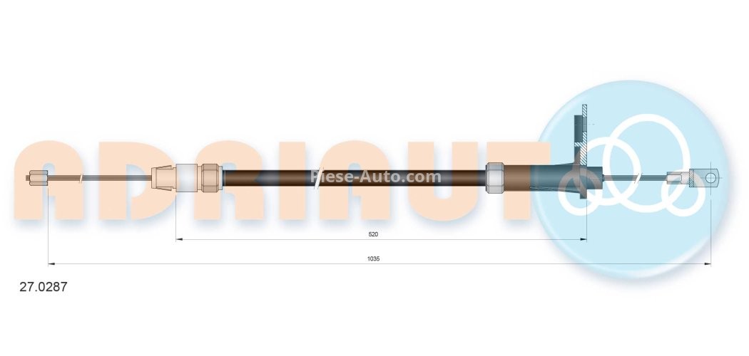 Cablu frână de mână ADRIAUTO, spate, stânga (1035mm /520mm) pentru: MERCEDES A (W168), VANEO (414) 1.4-2.1 07.97-07.05