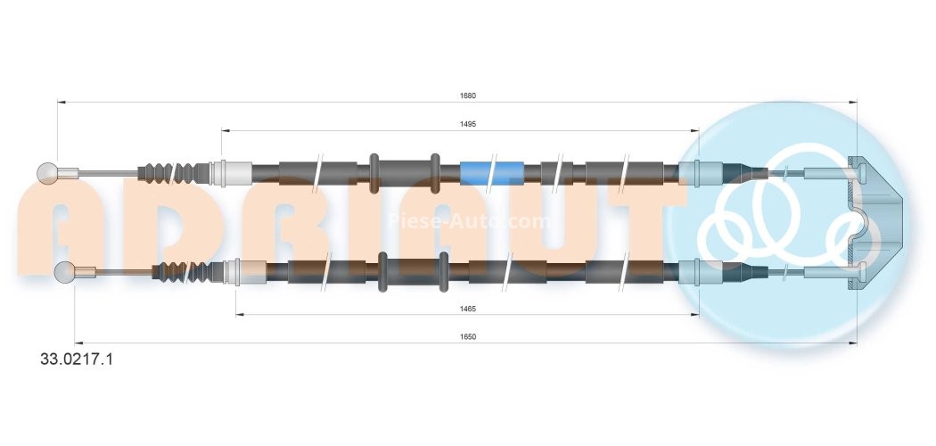 Cablu frână de mână ADRIAUTO, spate, dreapta / stânga (1680mm /1495mm /1650mm /1465mm) pentru: OPEL ASTRA H, ASTRA H CLASSIC, ASTRA H GTC 1.2-2.0 01.04-