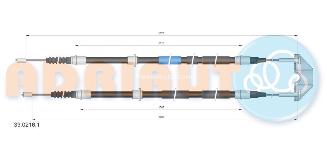 Cablu frână de mână ADRIAUTO, spate, dreapta / stânga (1325mm /1115mm /1295mm /1085mm) pentru: OPEL ASTRA H, ASTRA H CLASSIC, ASTRA H GTC 1.2-1.7D 03.04-