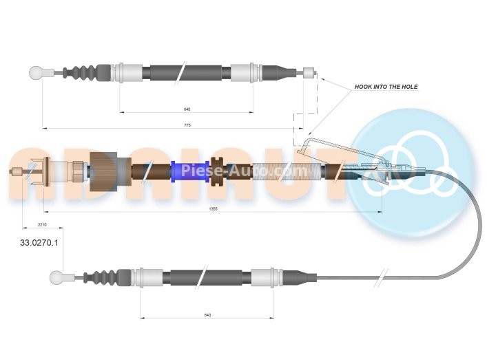 Cablu frână de mână ADRIAUTO, spate, dreapta / stânga (775mm /640mm /2210mm /1355mm) pentru: OPEL INSIGNIA A, INSIGNIA A COUNTRY; SAAB 9-5 1.6-2.8 07.08-03.17