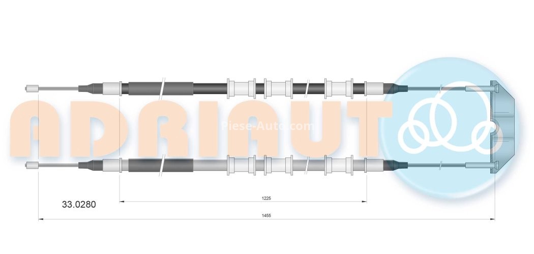 Cablu frână de mână ADRIAUTO, mijloc/spate, dreapta / stânga (1455mm /1225mm /1455mm /1225mm) pentru: OPEL VECTRA B 1.6-2.6 09.95-07.03