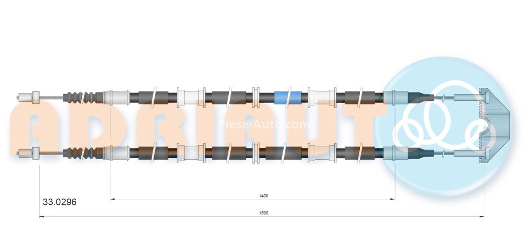 Cablu frână de mână ADRIAUTO, spate, dreapta / stânga (1590mm /1400mm /1590mm /1400mm) pentru: OPEL ASTRA G, ASTRA G/KOMBI 1.2-2.2D 02.98-12.09