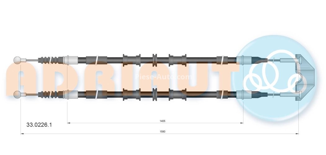 Cablu frână de mână ADRIAUTO, mijloc/spate, dreapta / stânga (1580mm /1405mm /1580mm /1405mm) pentru: OPEL COMBO TOUR, COMBO/MINIVAN 1.3D-1.7D 10.01-