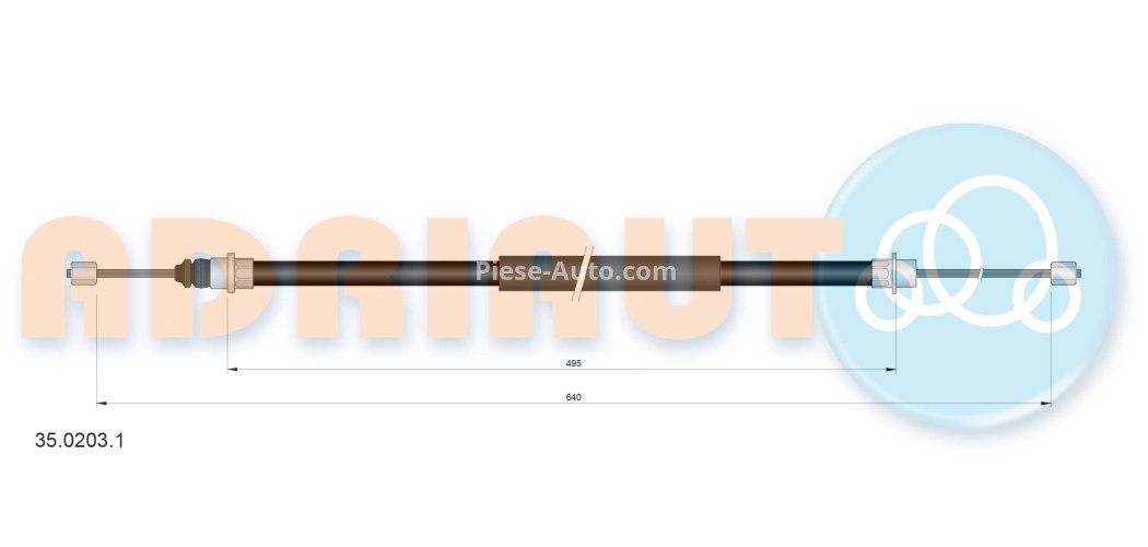 Cablu frână de mână ADRIAUTO, spate, dreapta (640mm /495mm) pentru: PEUGEOT 406 1.6-3.0 11.95-10.04