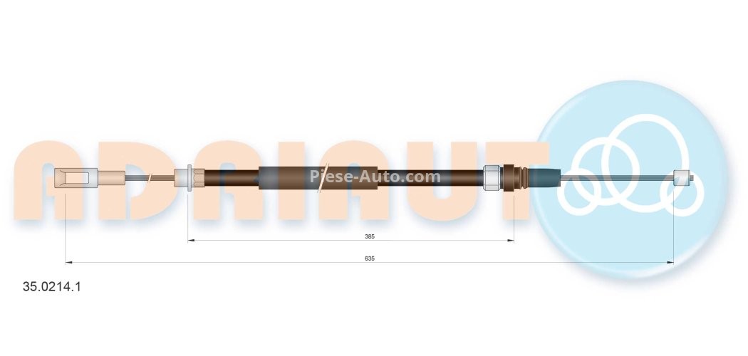 Cablu frână de mână ADRIAUTO, spate, dreapta (635mm /385mm) pentru: PEUGEOT 605 2.0-3.0 06.89-09.99