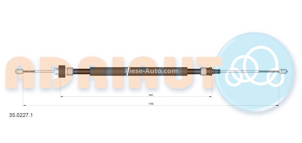 Cablu frână de mână ADRIAUTO, spate, dreapta / stânga (1795mm /945mm) pentru: PEUGEOT 207, 207/HATCHBACK, 207/KOMBI, 208 I, 208/HATCHBACK 1.0-1.6D 02.06-
