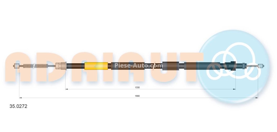 Cablu frână de mână ADRIAUTO, spate, stânga (1690mm /1330mm) pentru: PEUGEOT 306, 306/HATCHBACK 1.1-2.0D 04.93-04.02