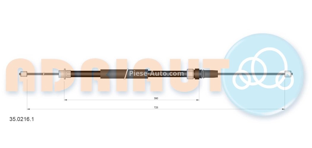 Cablu frână de mână ADRIAUTO, spate, stânga (725mm /390mm) pentru: PEUGEOT 607 2.0-3.0 02.00-02.06