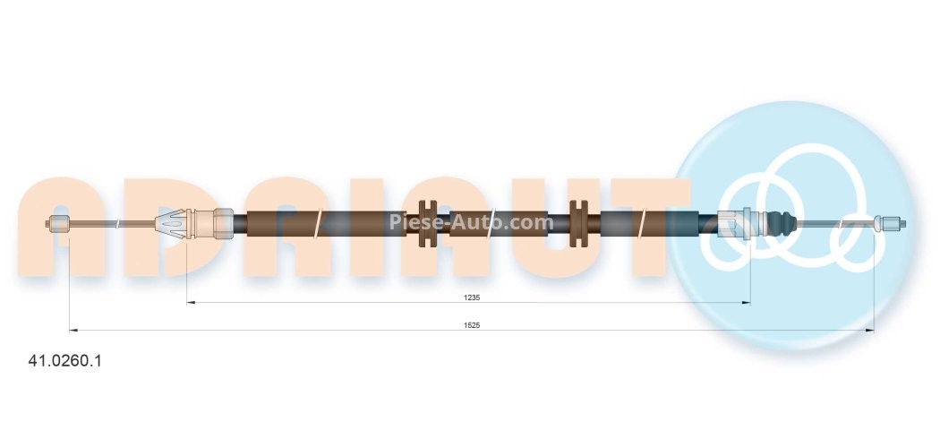 Cablu frână de mână ADRIAUTO, spate, dreapta / stânga (1525mm /1235mm) pentru: RENAULT KANGOO, KANGOO EXPRESS 1.6/1.9D 10.01-