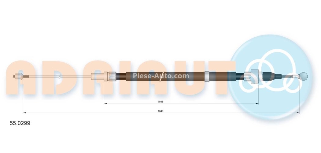 Cablu frână de mână ADRIAUTO, spate, dreapta / stânga (1640mm /1045mm) pentru: SEAT CORDOBA, IBIZA III; SKODA FABIA I, FABIA II; VW POLO, POLO IV 1.0-2.0 08.99-12.14