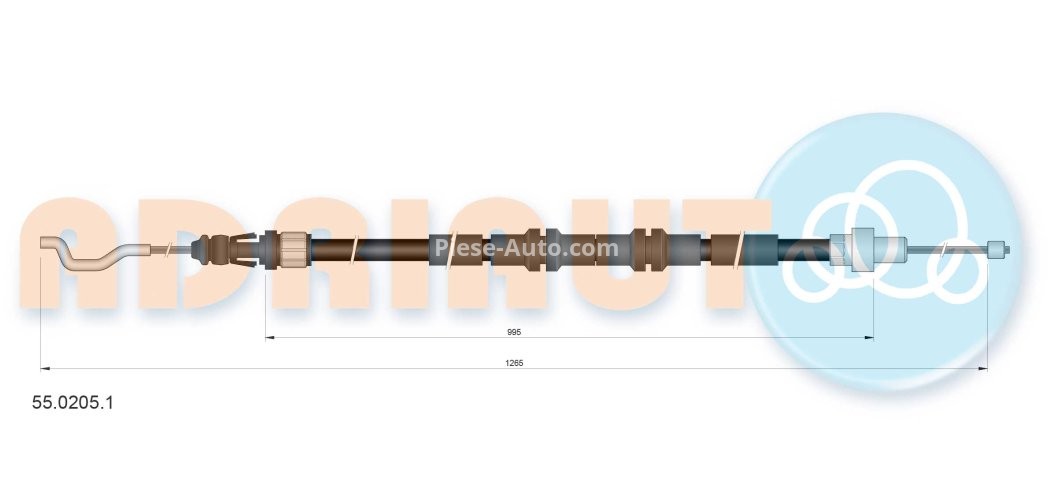 Cablu frână de mână ADRIAUTO, spate, dreapta / stânga (1275mm /1000mm) pentru: VW MULTIVAN T5, TRANSPORTER T5 1.9D-3.2 04.03-08.15