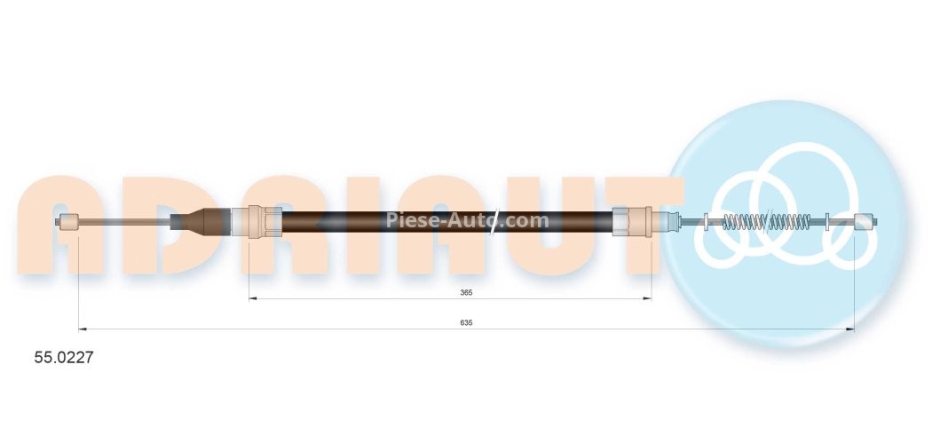 Cablu frână de mână ADRIAUTO, spate, dreapta / stânga (635mm /365mm) pentru: VW POLO, POLO CLASSIC, POLO II 1.0-1.4D 10.81-09.94