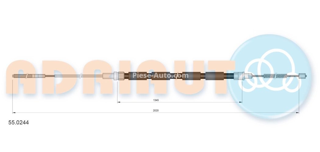 Cablu frână de mână ADRIAUTO, spate, dreapta / stânga (2030mm /1355mm) pentru: VW CADDY I 1.6/1.6D/1.8 08.82-07.92