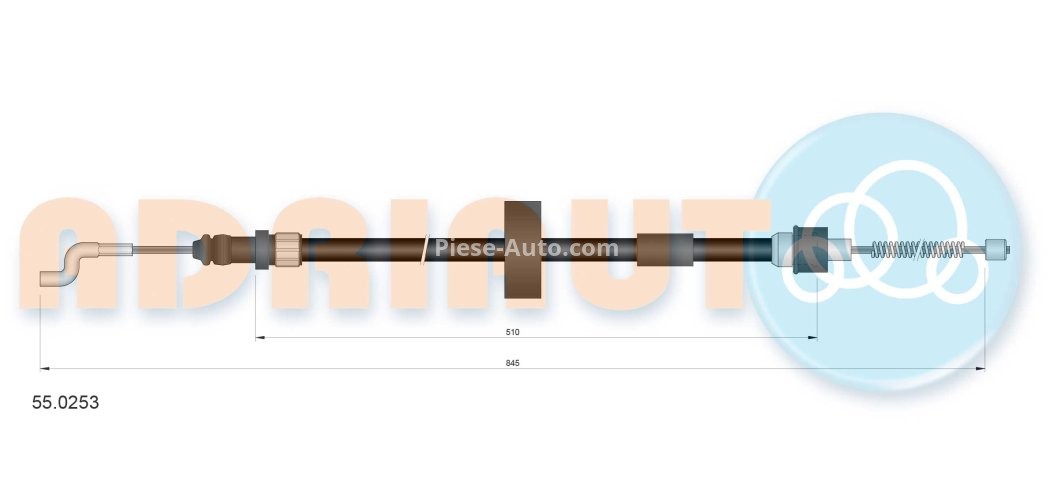 Cablu frână de mână ADRIAUTO, spate, dreapta / stânga (845mm /510mm) pentru: VW TRANSPORTER T4 1.8-2.5 07.90-06.03