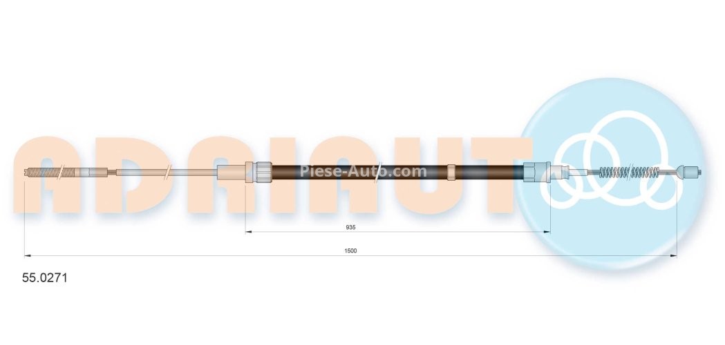 Cablu frână de mână ADRIAUTO, spate, dreapta / stânga (1500mm /935mm) pentru: VW CORRADO, GOLF III, VENTO 1.4-2.9 08.91-04.99