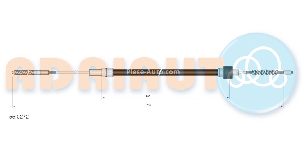 Cablu frână de mână ADRIAUTO, spate, dreapta / stânga (1510mm /965mm) pentru: VW POLO, POLO III, POLO III CLASSIC, POLO IV, POLO/HATCHBACK 1.0-1.9D 10.94-04.12