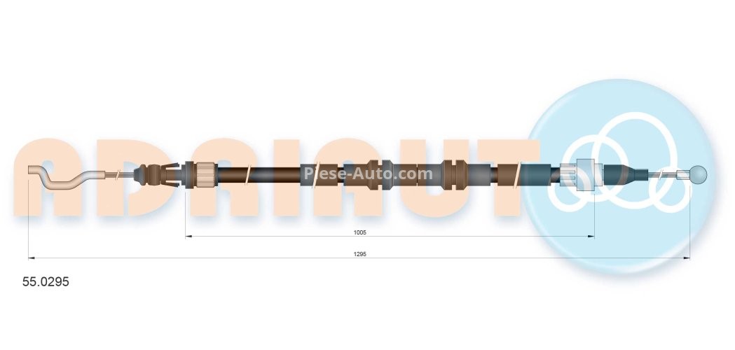 Cablu frână de mână ADRIAUTO, spate, dreapta / stânga (1295mm /1005mm) pentru: VW MULTIVAN T5, TRANSPORTER T5 1.9D-3.2 04.03-08.15