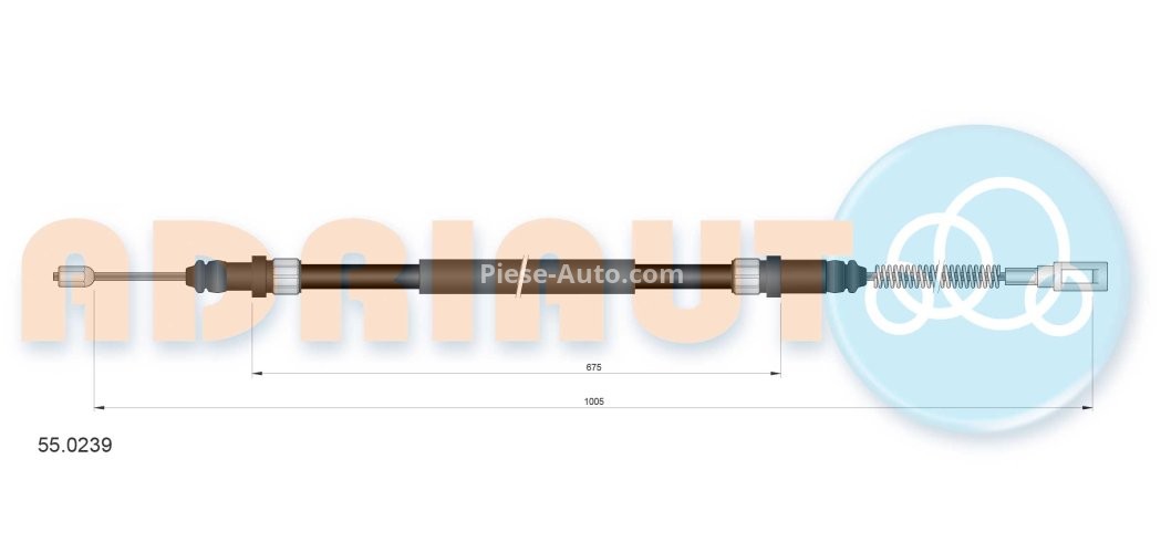 Cablu frână de mână ADRIAUTO, spate, stânga (1005mm /675mm) pentru: VW LT 28-35 I 2.4/2.4D 12.78-06.96