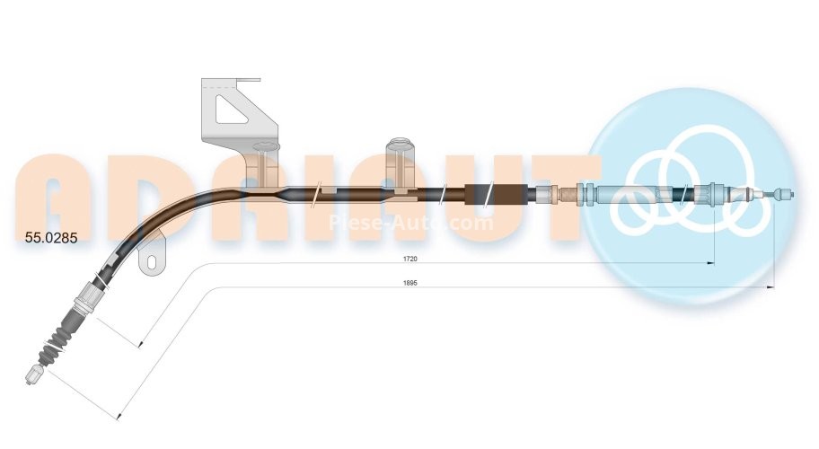 Cablu frână de mână ADRIAUTO, spate, dreapta (1895mm /1720mm) pentru: VW PASSAT B5, PASSAT B5.5 1.6-2.8 08.96-05.05