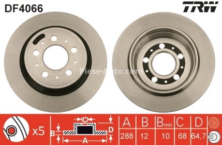Disc frână TRW ,spate, pentru: VOLVO S60 I, S70, S80 I, S80 II, V70 I, V70 II, XC70 I 2.0-3.0 12.95-04.10